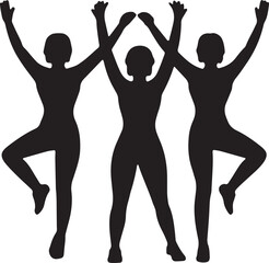 Fototapeta premium With background 3 women and solid style on white background celebrating dancing success raised