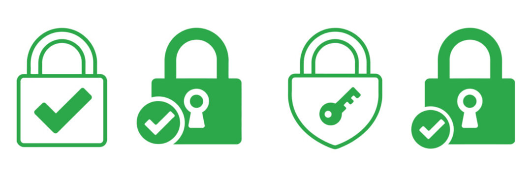 Security lock icon showcasing circle and shield with lock and check mark, representing  protection, secure access control, data safety systems, privacy defense