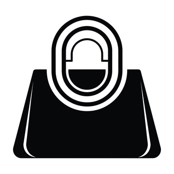 black and white icon of a padlock on a black trapezoid shape