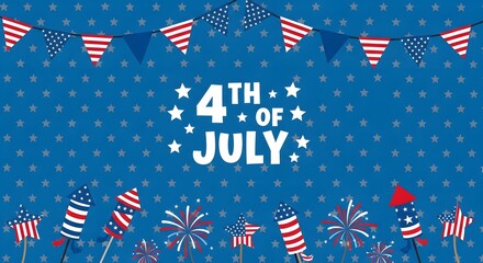 Fototapeta premium Vibrant 4th of july celebration background with patriotic flags and fireworks