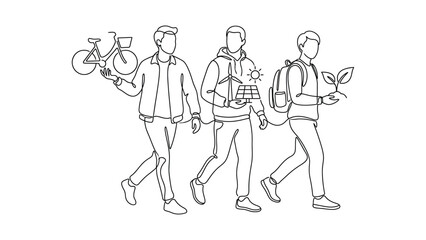 Obraz premium Three friends walking together outdoors.