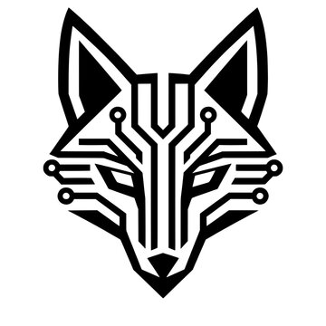 Cyber wolf head technology logo digital circuit lines black vector illustration