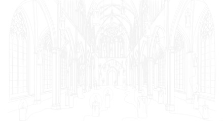 Fototapeta premium Elegant Gothic Cathedral Interior, Architectural Sketch, High Ceilings, Arches