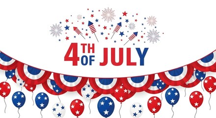 Obraz premium Patriotic 4th of july celebration background with fireworks and balloons