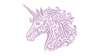 Elegant Unicorn Head Silhouette with Floral Swirls - Mythical Creature Illustration © hidayati