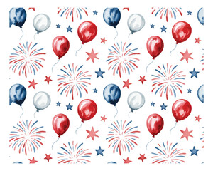 watercolor Festive 4th of July American seamless pattern vector illustration isolated on white background © Tanvir Rana