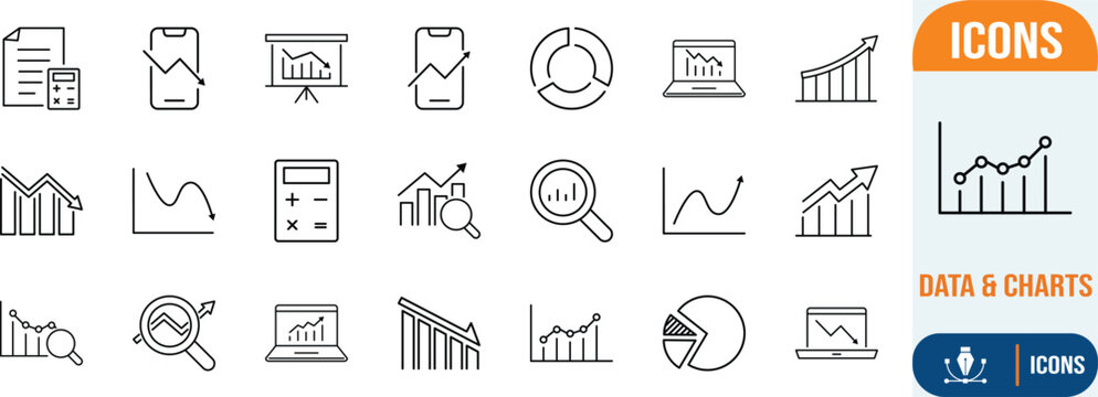 Business analytics and data charts. chart icon set, graph icon set, calculator icon set