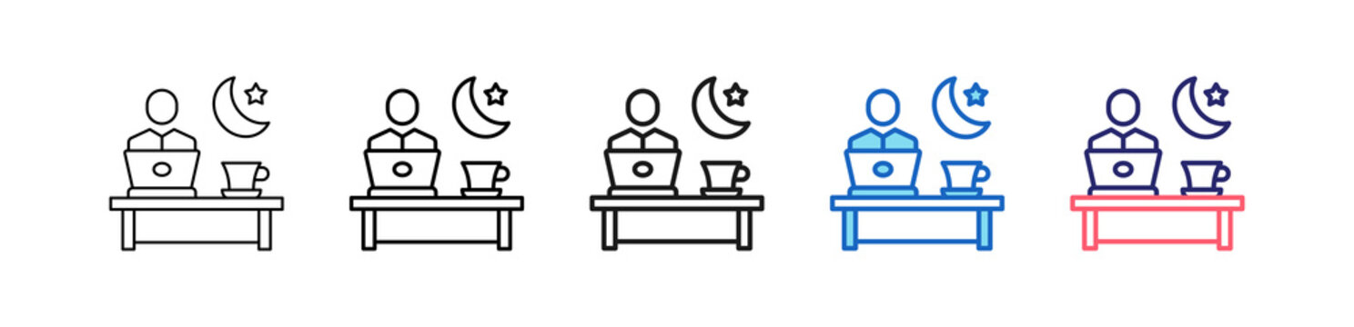 Night Shift Icon In 5 Different Styles Set Collection.   