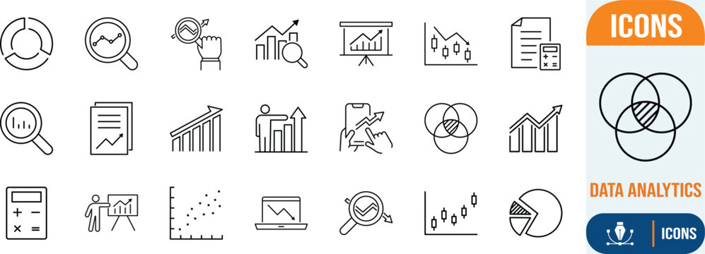 Business analytics and data icons. calculator icon set, document icon set, graph icon set