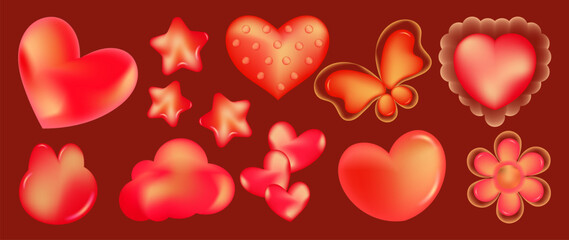 Cute cat love vector set. Adorable cartoon kittens with hearts, bows, rainbow, rose, fish and paw prints for Valentine stickers and greeting cards. © TWINS DESIGN STUDIO