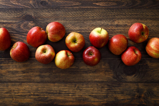 Apple. Ripe juicy red apple fruits with natural vitamins and antioxidants, healthy food, top view