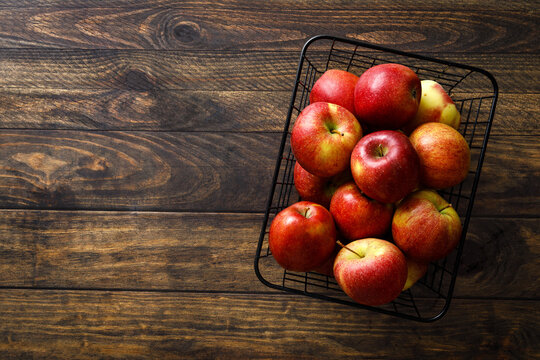 Apple. Ripe juicy red apple fruits with natural vitamins and antioxidants, healthy food, top view