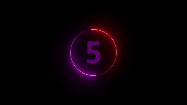 10s countdown timer animation, 10 to 0 countdown seconds neon number digital count down animation black background.