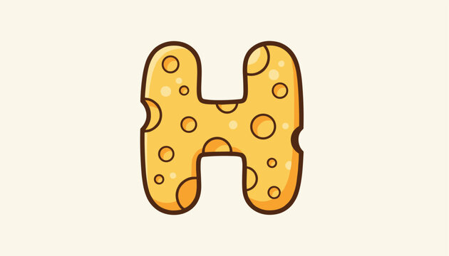 Large capital letter h is uniquely designed to look like a piece of yellow swiss cheese complete with holes and shadows.