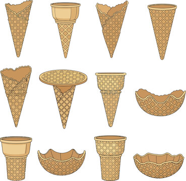 Empty waffle ice cream cone illustration isolated on white background