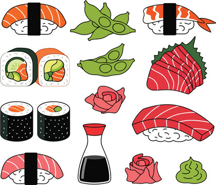 Fresh sushi rolls with fish and rice isolated on a white background