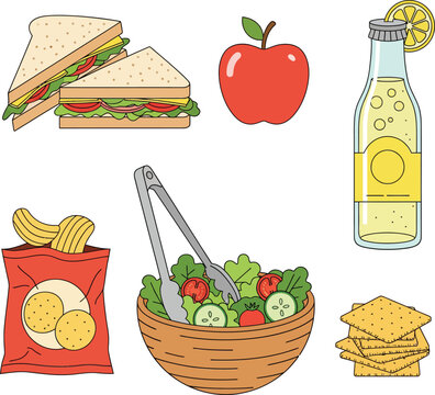 Hand drawn illustration of yellow salted potato chips in a red package