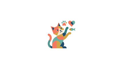 Abstract Geometric Cat Illustration with Heart and Fish Icon © Ahmad Zayyan Rafif A