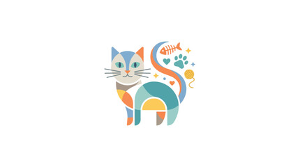 Abstract Geometric Cat Illustration with Playful Icons © Ahmad Zayyan Rafif A