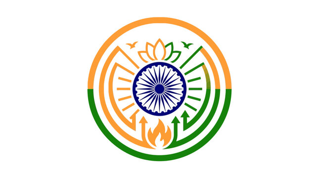 Abstract Indian Emblem Symbol with Ashoka Chakra and Lotus Design