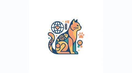 Abstract Stylized Cat Illustration with Decorative Geometric Elements © Ahmad Zayyan Rafif A