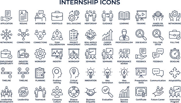 Internship Icons: Skill Building Mentorship Career Growth Set
