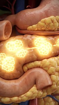 Pancreas pancreatic gland beta cell insulin hormone endocrine digestion organ human body metabolism digestive system anatomy medical concept metabolic syndrome disease risk hyperglycemia hormone