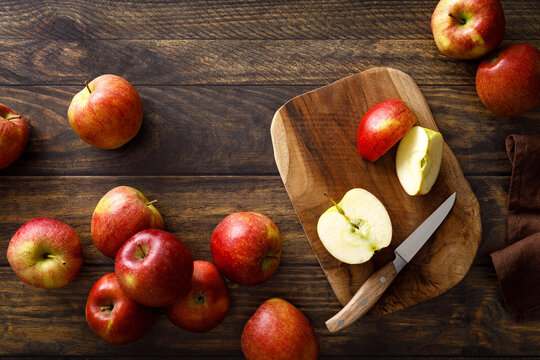 Apple. Ripe juicy red apple fruits with natural vitamins and antioxidants, healthy food, top view