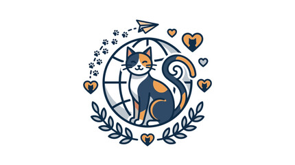 Calico Cat World Emblem with Hearts and Paw Prints © Ibrahim Haidar Zayn 
