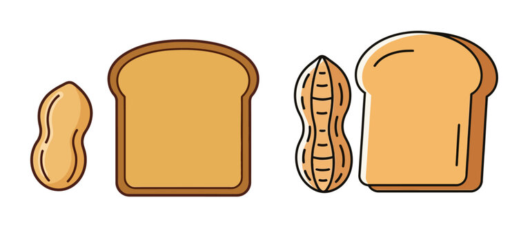 Two simple peanut shells and sliced sandwich bread slices. National Peanut Butter Day vector