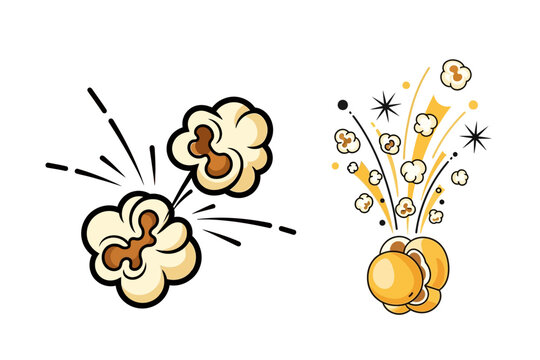 Popping popcorn kernels vector with dynamic explosion motion lines. National Popcorn Day