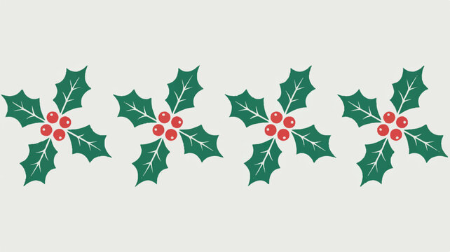 A festive holly pattern featuring green leaves and red berries