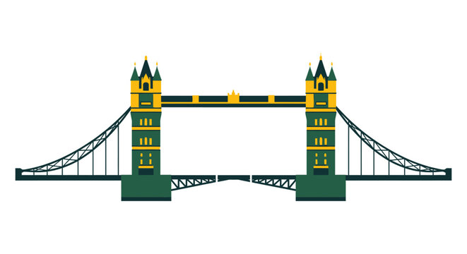 Illustrated Green Yellow Tower Bridge Icon Graphic.
