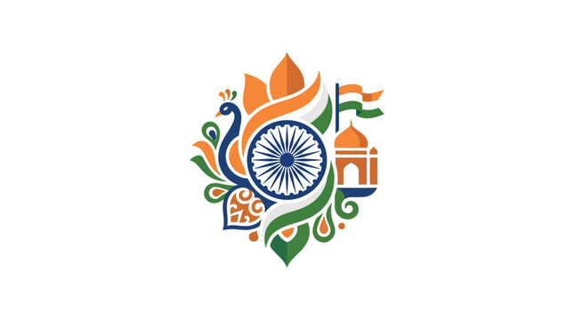 Creative Indian Cultural Emblem with Peacock and Monument