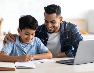 Naklejka premium father helping son with homework.