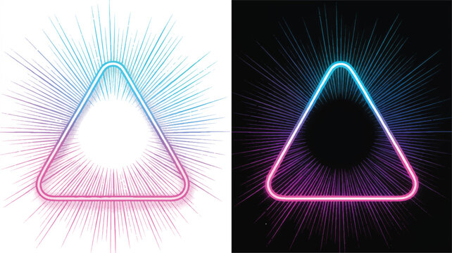 A digital loading screen design with a neon triangle and colorful lines on a white and black background displays technology and graphic elements.