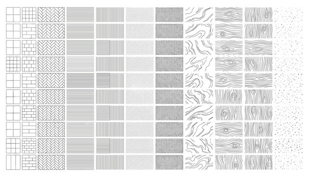 Seamless patterns vector textures transparent background graphic design elements parquet herringbone check wood grain abstract tile collection.