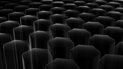 Obraz premium Black hexagon pile array in the dark (3D Rendering)