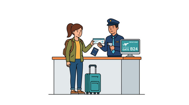 Traveler shows passport at airport gate B24