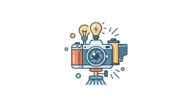 Creative Photography Concept Camera with Lightbulb Icons