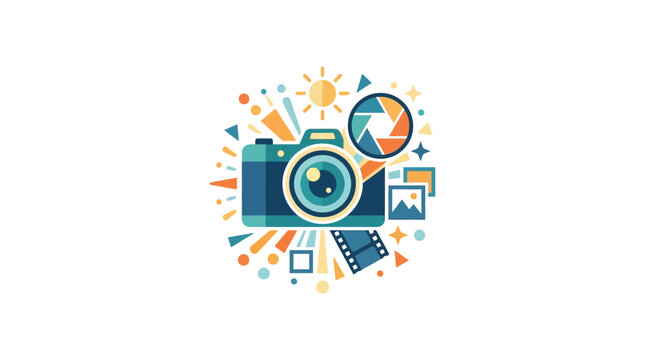 Creative Photography Concept Design with Camera and Film Strip Icon