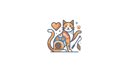 Cute Cartoon Cat Illustration with Playful Elements © lolong