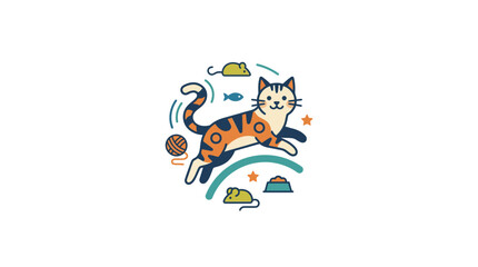 Cute Cartoon Cat Jumping with Toys Vector Illustration © lolong