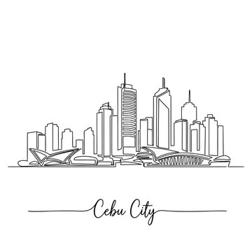 Cebu City Skyline: Minimalist Line Art of Skyscrapers and Structures