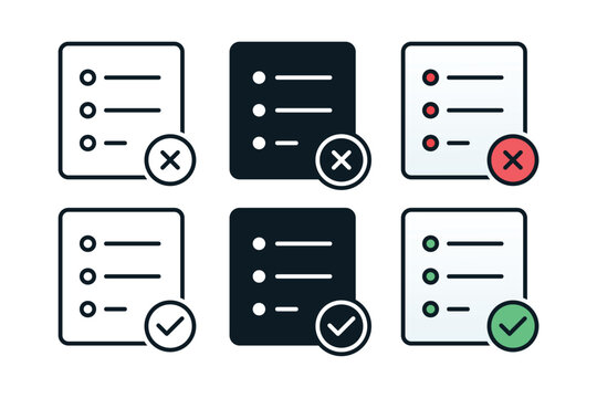 Task Management Icon with Checklist and Crossmark Symbol. Work Progress Decision. Vector Illustration