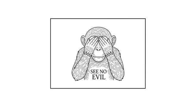 Three Wise Monkeys "See No Evil" Illustration - Concept of Ignorance and Denial