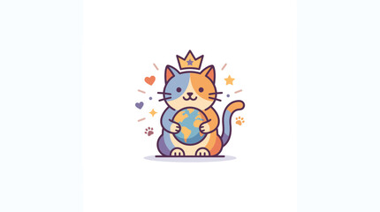 Cute Cat King Holding Globe Earth Illustration © RB