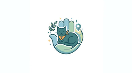 Cute Cat Resting in Hands Logo Icon © RB