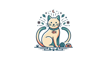 Cute Cat Vector Illustration with Decorative Elements © RB