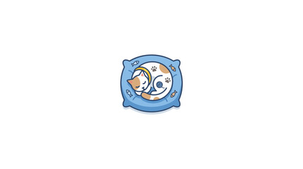 Cute Sleeping Cat on Blue Pillow Vector Icon © RB